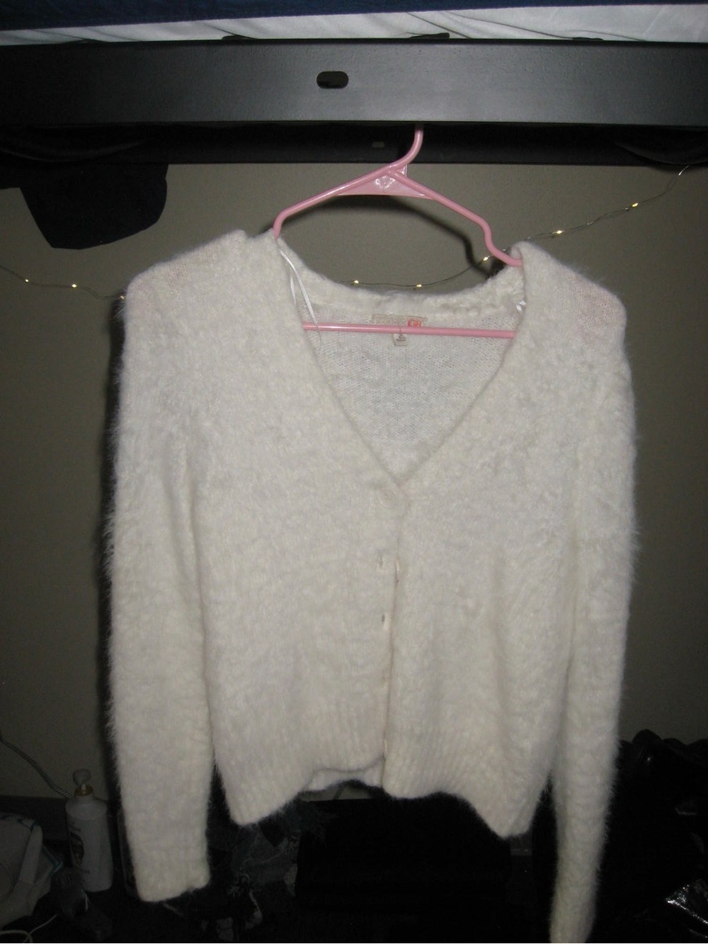 Adolfo Dominguez Cream Fuzzy V-Neck Button Cardigan